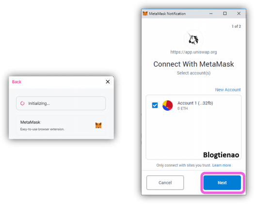 yeu cau ket noi uniswap va metamask