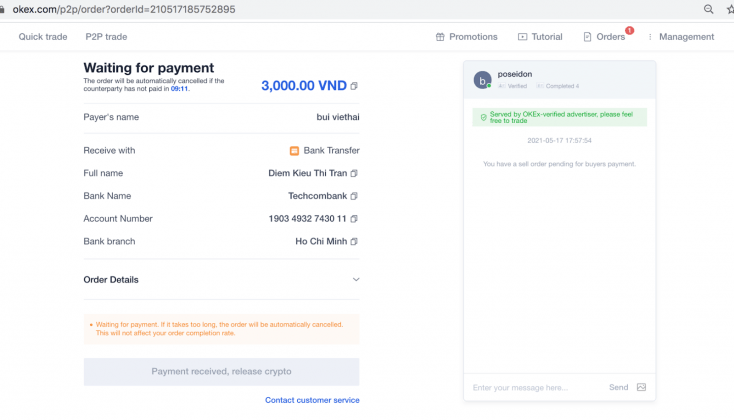 OKEX P2P: Hướng dẫn giao dịch bằng VNĐ trên sàn OKEx 8 chi tiet giao dich mua ban p2p