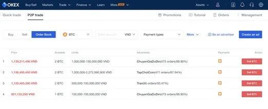 OKEX P2P: Hướng dẫn giao dịch bằng VNĐ trên sàn OKEx 5 p2p trading section.jpg