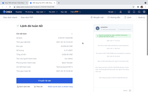 OKEX P2P: Hướng dẫn giao dịch bằng VNĐ trên sàn OKEx 9 xac nhan giao dich thanh cong.png