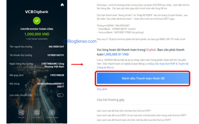 danh dau thanh toan kucoin p2p