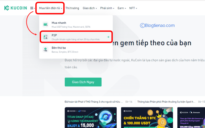 kucoin p2p mua tien dien tu