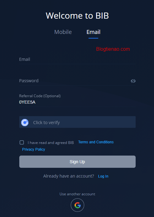 Sàn BIB Exchange là gì? Hướng dẫn đăng ký sàn và sử dụng token BIB - dantradecoin 7 bibex login.png