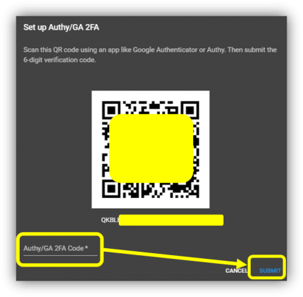 dien code va nhan submit de bat 2fa