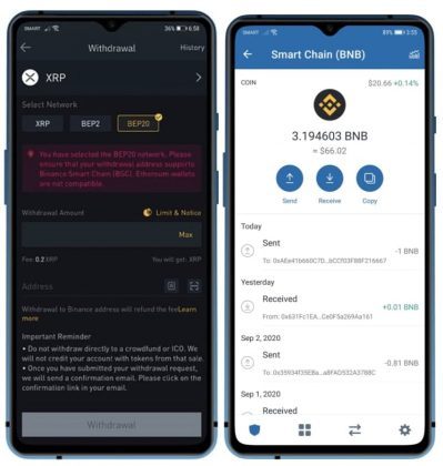 nap tai san bep20 vao vi smart chain